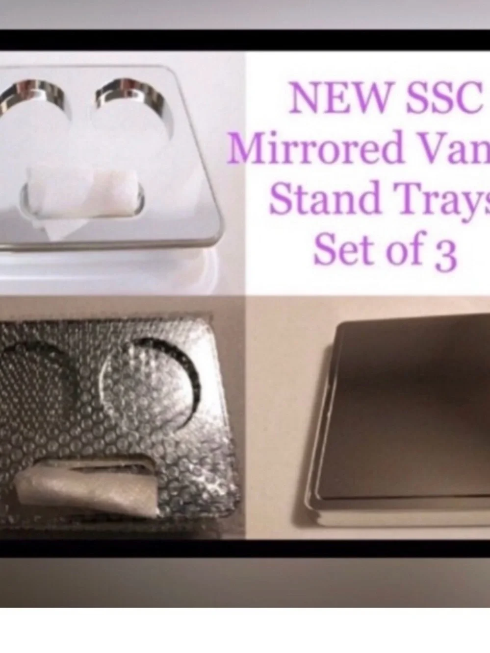 NEW Serious Skin Care Mirrored Vanity Stand Tray….Set of 3